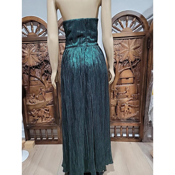 Dress the Population Audrina Deep Emerald Plissé Size L Maxi Gown NEW #CB3 - Picture 7 of 12